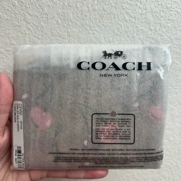 Coach Corner Zip Wristlet In Signature Canvas With Cherry Print - Picture 3 of 7